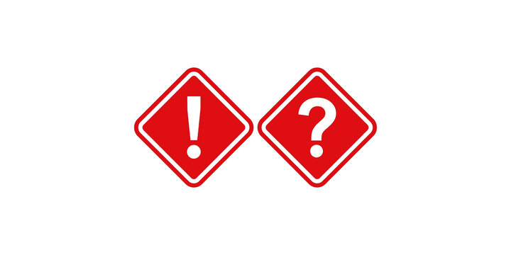 Exclamation and question mark red warning symbols for alert and inquiry.
