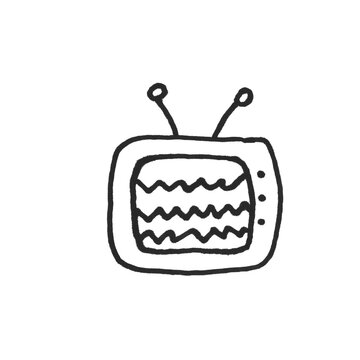 Retro TV Doodle Hand Drawn Old Fashioned Television Sketch Illustration
