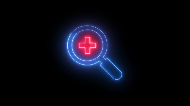 Glowing magnifying glass icon with a bright green plus symbol inside, symbolizing add, expand search, create new entry, zoom in, or enhanced discovery on a dark background.
