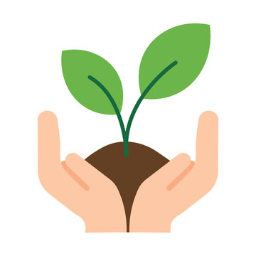 Ecology Two Hands Holding Green Plant Illustration Icon for Environmental Protection and Sustainability