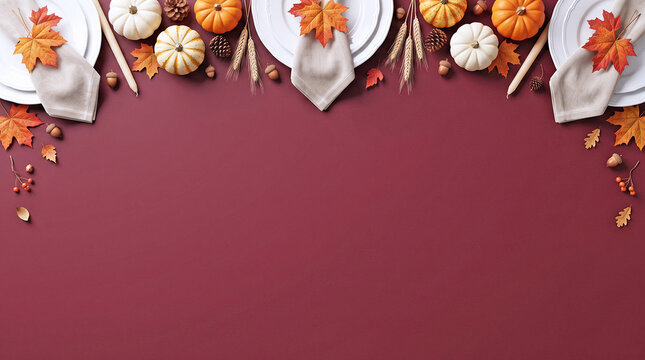 Thanksgiving Autumn Table Setting Background for Holiday Menus, Invitations and Seasonal Food Marketing