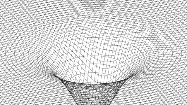 3D wireframe Black Hole Wormhole mesh grid surface with gravity well and space-time curvature vector illustration