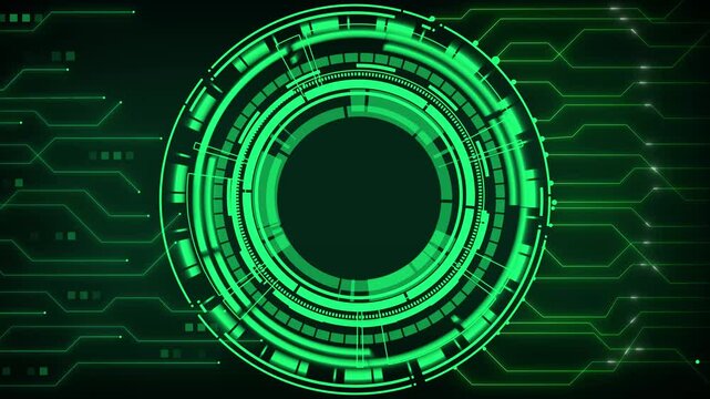 Green HUD interface animation sweeps a scanner on dark. Radar telemetry guides the green HUD interface animation. Surveillance displays run the HUD interface animation.