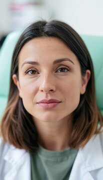 Adult woman seated during facial aesthetic assessment in clinic