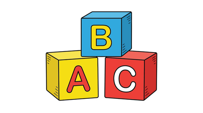 Colorful alphabet building blocks showing letters a b and c in a stylized flat vector illustration
