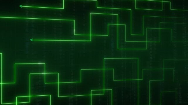 Matrix lines animation flows with green code arrows on dark. Programming streams across this matrix lines animation. Cyber data processing runs on the matrix lines animation.