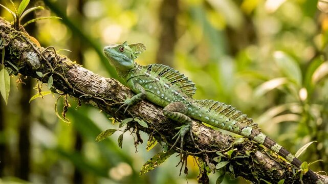 basilisk lizard close up in tropical forest at sunset light in tortuguero costa rica video