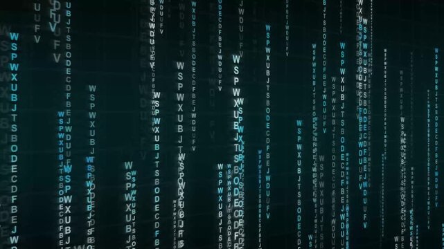 Code streams animation cascades with blue digital values. Matrix code flows across this code streams animation. Cyber security data runs through the code streams animation.