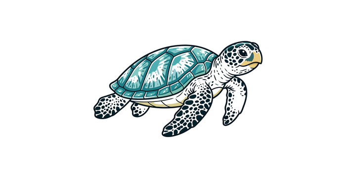 Illustration of colorful sea turtle with blue patterned shell for ocean life creative projects and aquatic art.