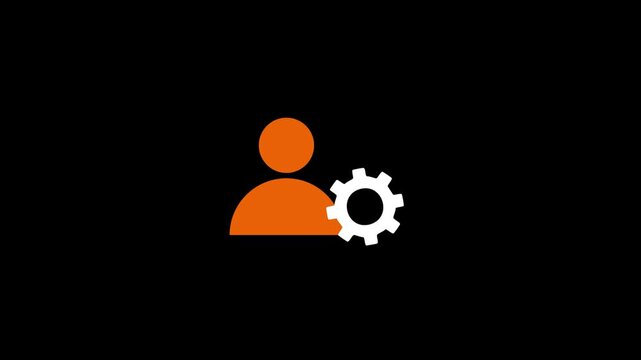 User settings icon showing a user profile with a gear, representing account configuration, profile settings, user management, and system preferences.