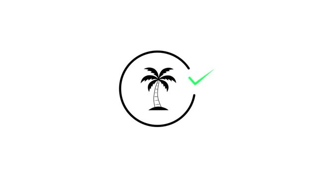 Palm Tree Line Icon Animation with Checkmark Inside Circle Animated Motion Graphic Video Element for Summer Beach Travel