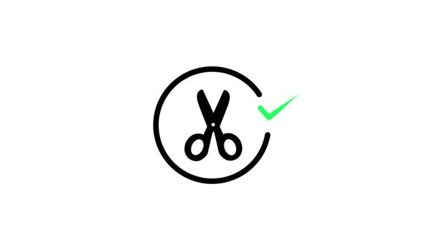 Scissors Line Icon Animation with Checkmark Inside Circle Animated Motion Graphic Video Element for Barber Salon Haircut Tool