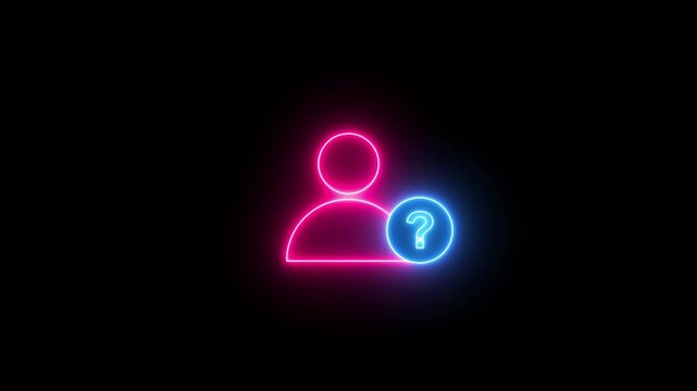 Neon user help icon with a glowing profile and question mark, representing user inquiry, help center, customer support, and assistance services.