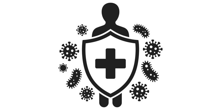 Immune system protection medical icon representing defense against virus and bacteria.