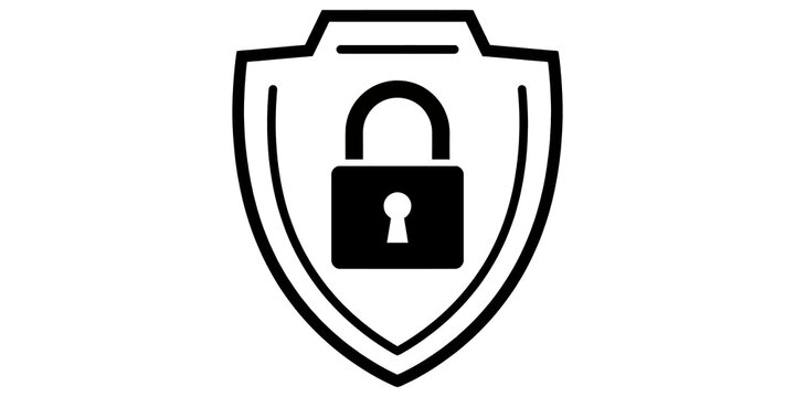 Shield icon with padlock symbol for digital security protection data safety and privacy solutions.