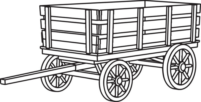 Vintage Wooden Wagon Illustration Old Farm Cart Wheels Classic Drawing