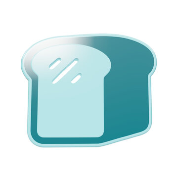 3D glossy bread slice icon, teal and light blue food symbol with rounded edges on a solid black background