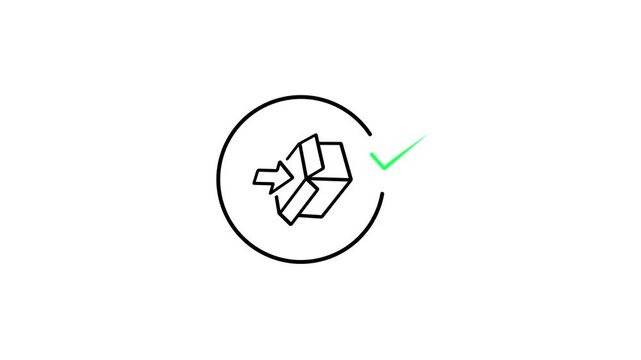 Unboxing Package Line Icon Animation with Checkmark Inside Circle Animated Motion Graphic Video Element for Ecommerce Delivery
