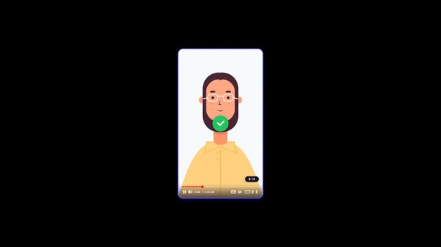 Premium 16:9 to 1:1 to 9:16 smart format morph animation. Shows a creator talking-head video being automatically cropped and reframed for different social media formats with a responsive video player 