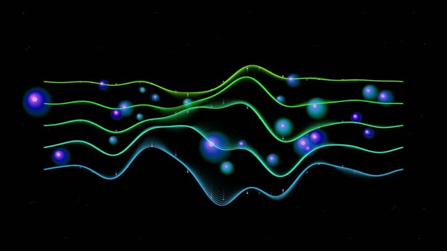 Abstract digital sound wave visualization with glowing particles on black background
