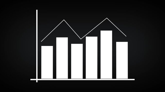 White bar graph animation tracks metrics with a chart. Business analytics reflect along white bar graph animation. Financial revenue updates on this bar graph animation.