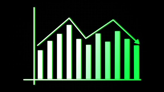 Bar chart animation glows in green with an upward line. Business financial success tracks on this bar chart animation. Economic market data drives this dynamic bar chart animation.