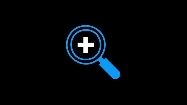 A simple, flat orange magnifying glass icon with a plus (+) symbol inside the lens, set against a solid black background. The design represents zoom-in, search, magnification,
