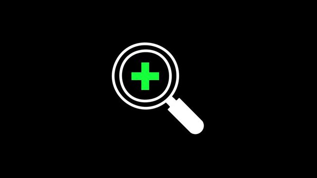 A simple, flat orange magnifying glass icon with a plus (+) symbol inside the lens, set against a solid black background. The design represents zoom-in, search, magnification,