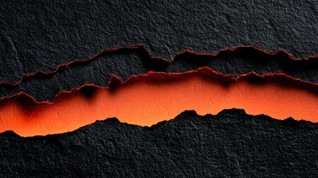 A black and orange Halloween background made from layered torn black paper with vivid orange paper visible beneath the openings, handcrafted texture, bold graphic contrast, contemporary art direction
