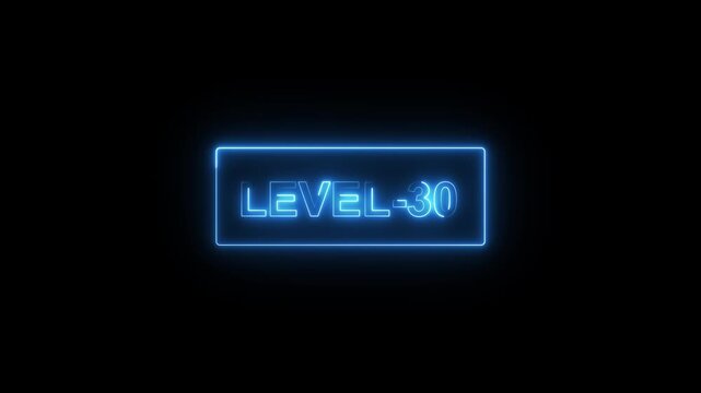 Level 30 sign animation glows with blue letters on black. Game achievement status clears on the level 30 sign animation. Player milestone rankings feature this sign animation.