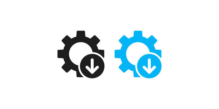 Gear wheel icons with download arrow sign for software settings and data file update processes.