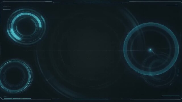 Futuristic HUD interface with rotating circular gauges and glowing cyan elements
