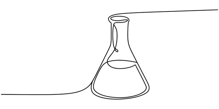Continuous one line drawing of a laboratory chemistry flask isolated on a white background Vector, illustration