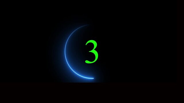 Glowing Number 3 Neon Light Icon on Black Background