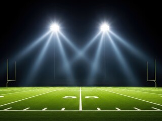 Fototapeta premium Empty football field under stadium lights at night