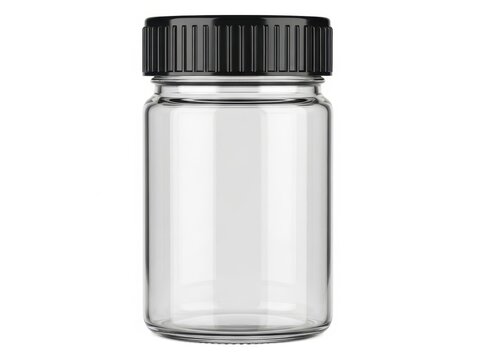 Empty glass jar with black screw cap