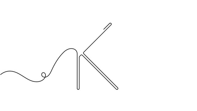 Calligraphy style letter k icon sign continuous one line drawing moving on white background minimalist single art identity of template and branding concept symbol animation video