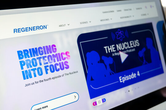 Mexico city, mexico, 12 11 2025: regeneron website displaying proteomics and podcast content
