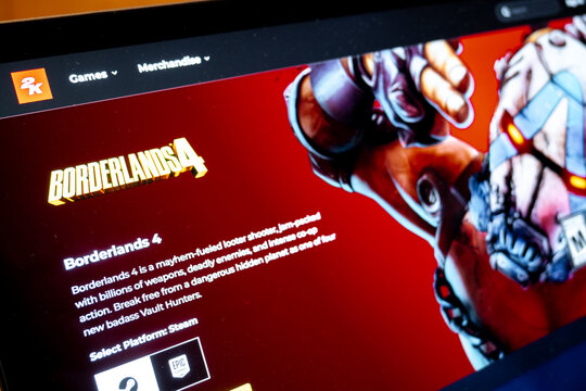 Mexico city, mexico, 12 27 2025: borderlands 4 video game landing page on screen