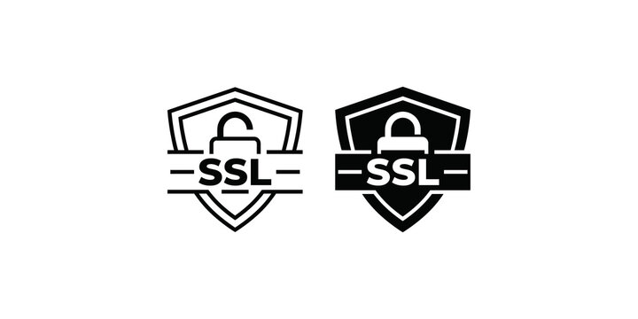 Ssl secure shield icons with open and locked padlock designs for website data protection symbols.