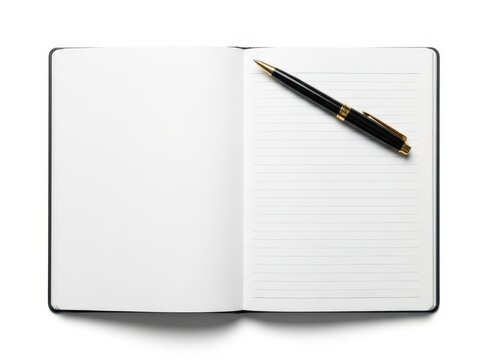 Open notebook with black pen on lined pages