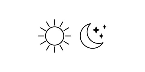 Fototapeta premium Sun and moon icon set with stars for day and night weather forecasting design.