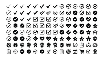Fototapeta premium Checkmark Approval Badges Vector Design and Illustration Featuring Tick Marks Correct Symbols Voting Icons and Certification Stamps Icon Set