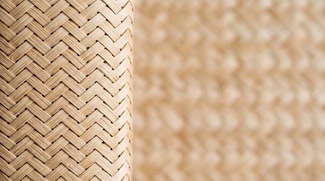 Close up of woven bamboo fiber texture with a geometric herringbone pattern