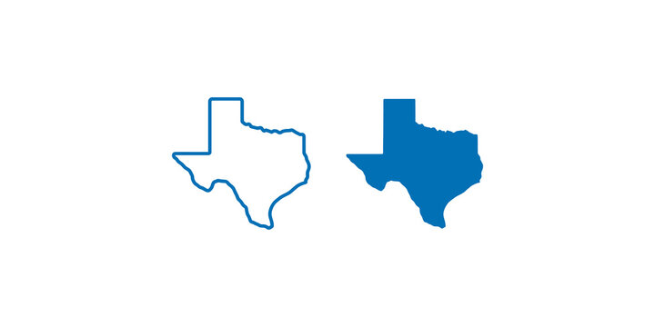 Texas state map outline and solid blue shapes isolated for geographic and travel projects.