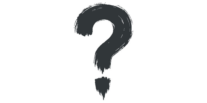 Grungy question mark symbol with rough hand drawn texture for uncertainty and mystery concepts.