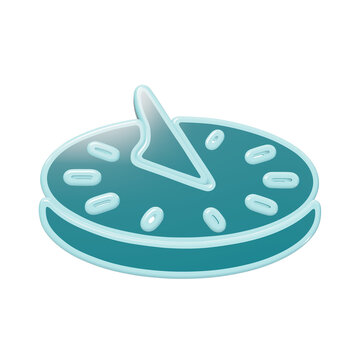 3D rendered teal sundial icon with gnomon and hour markings on a solid black background, garden decor symbol