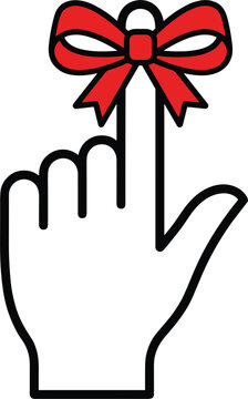 Human hand icon with a red ribbon bow tied around the index finger as a strong reminder concept
