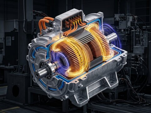 Cutaway of Electric Vehicle Traction Motor With Copper Windings