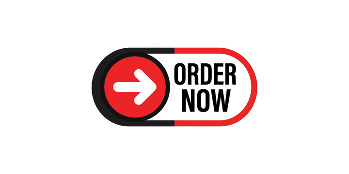 Order now button design with red arrow graphic and bold text in rounded capsule shape.